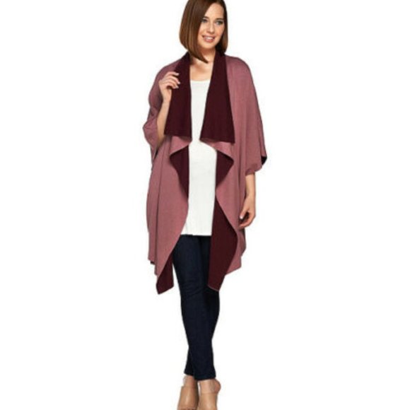 NWOT H By Halston Double Knit Cascade Open Poncho Wrap, L - Picture 1 of 3